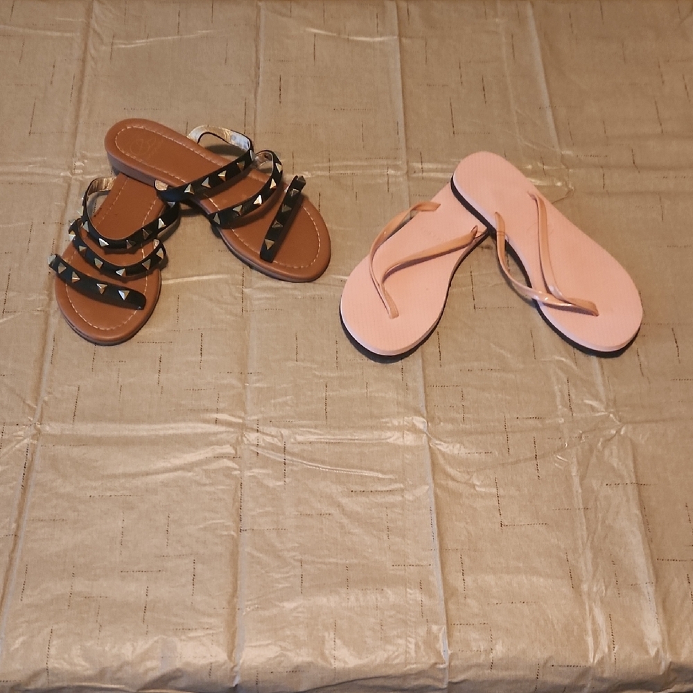 Stylish Black Studded and Pink Sandals Set Of 2 Size 6 NWT